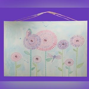 Canvas Print 24” x 36” Of PomPom Flowers With Rhinestones Glitter Bird Dragonfly